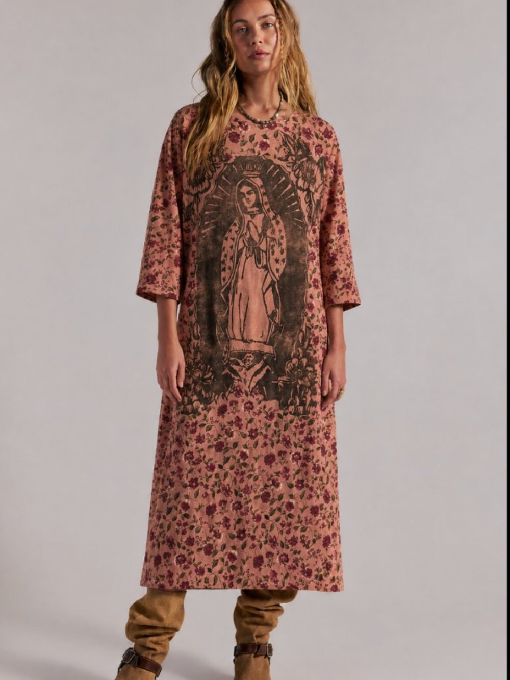 JADED GYPSY MOTHER MARY PRINT OVERSIZED DRESS